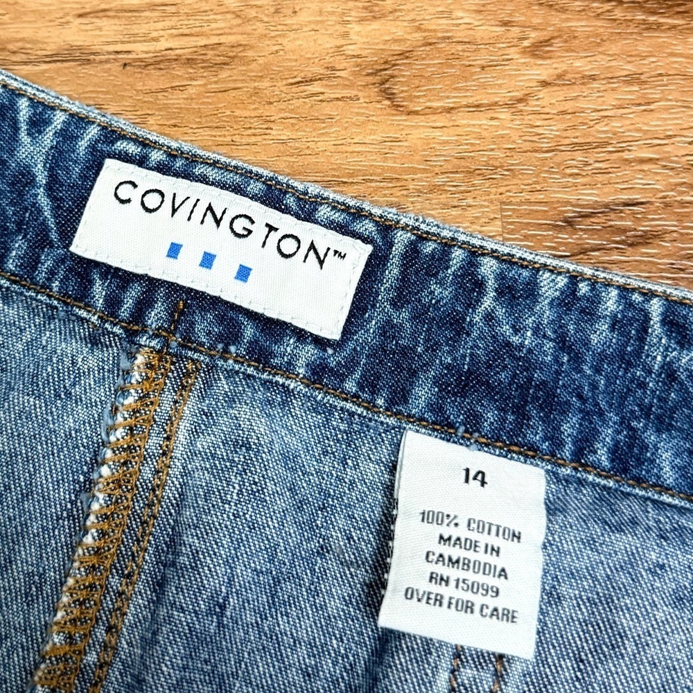 Vintage Y2K Covington Denim Leather Lace Up Knee Length Front Slit Skirt -14- - Picture 6 of 6